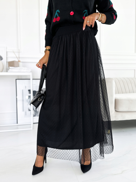 Czarna tiulowa spódnica w drobne kropeczki