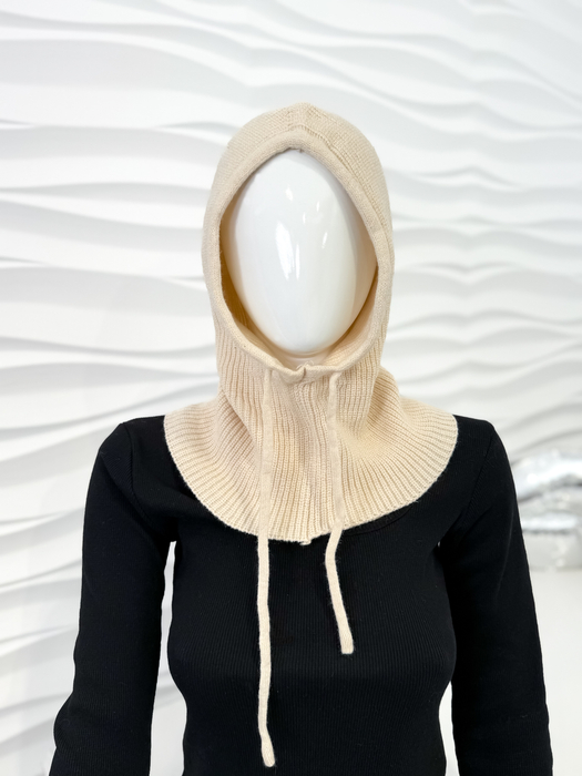 Beżowa balaklawa z wełną komin z kapturem