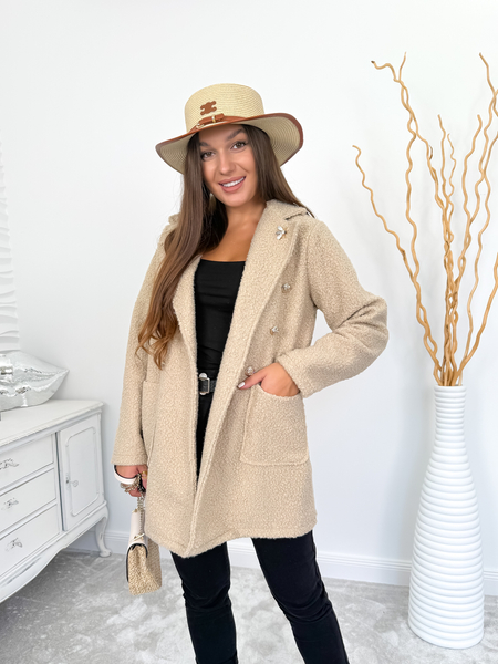 Jasny beż krótszy płaszcz baranek Bee