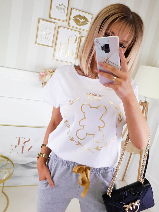 Biały t- shirt z nadrukiem misia