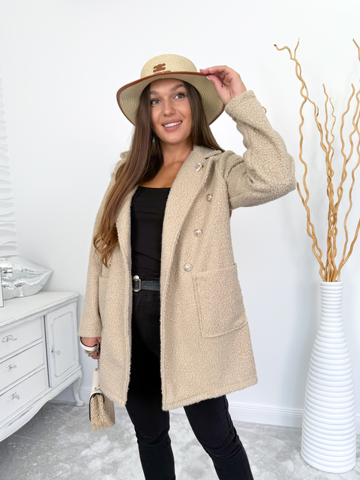 Jasny beż krótszy płaszcz baranek Bee