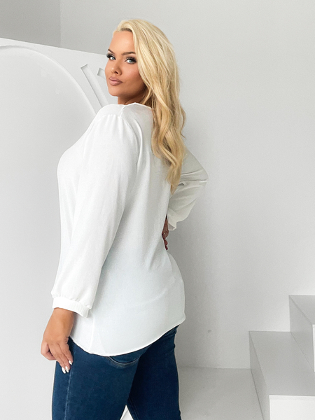 Śmietankowa biel bluzka z cyrkoniami przy dekolcie Margherita