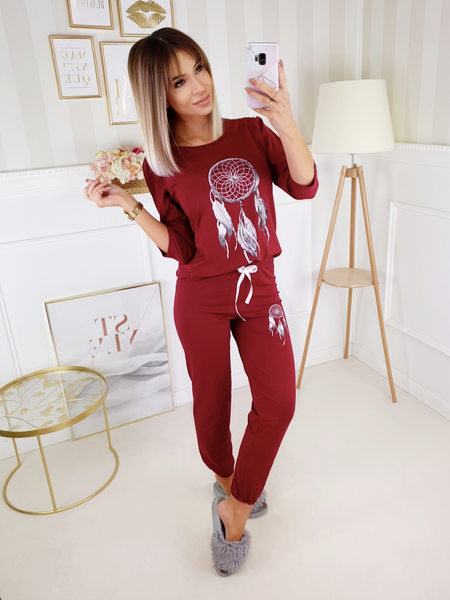 Bordowa piżama wzór łapacz snów