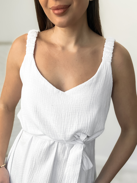 Biała muślinowa sukienka na ramiączkach Niki