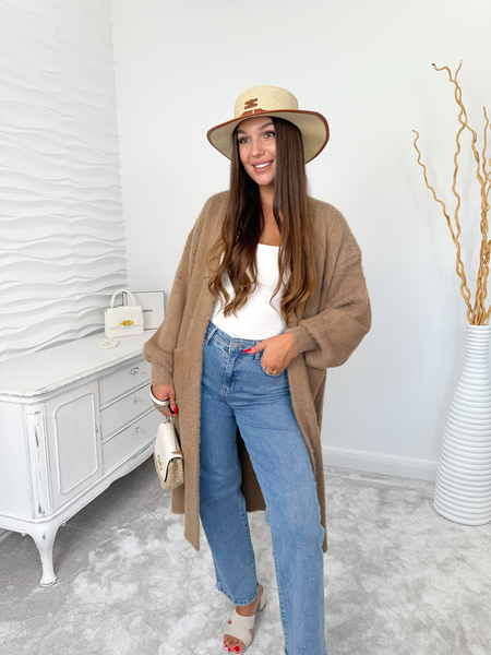 Brązowy długi kardigan fluffy