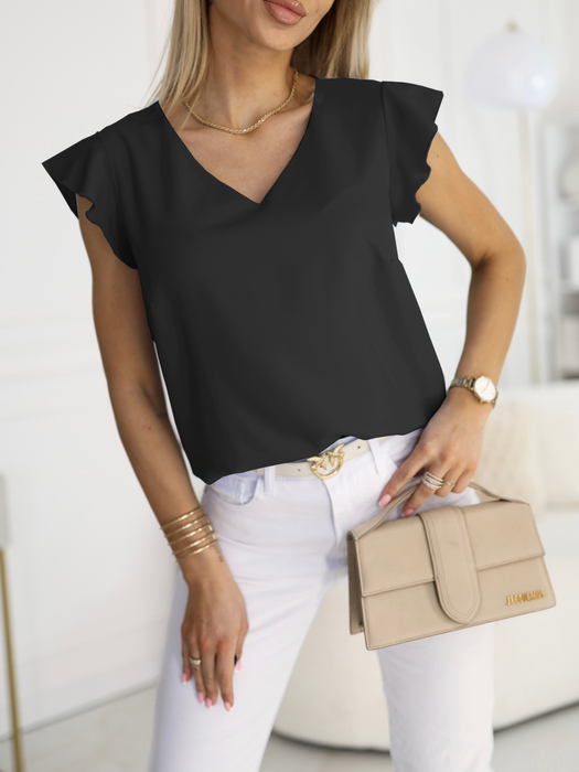 Czarna bluzka z falbanką na rękawie Madeleine