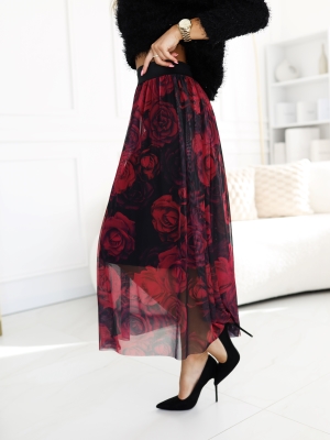 Czarna spódnica tiulowa w czerwone róże