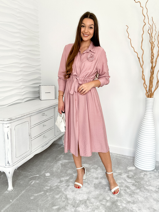 Brudny róż sukienka z różą i wiązaniem w talii Matilde