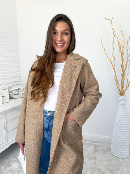 Ciemny beż dłuższy płaszcz baranek Taylor