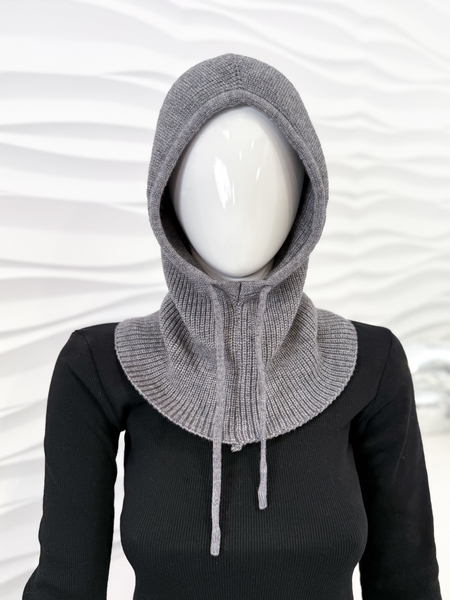 Grafitowa balaklawa z wełną komin z kapturem