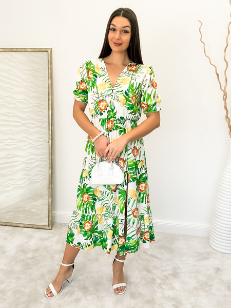 Zielona sukienka z rozcięciem w liście Lily