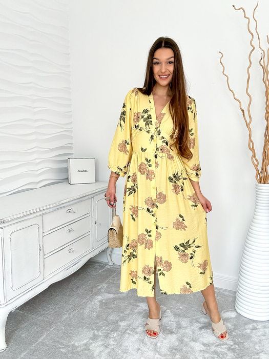 Cytrynowa sukienka z motywem kwiatowym Esperanza