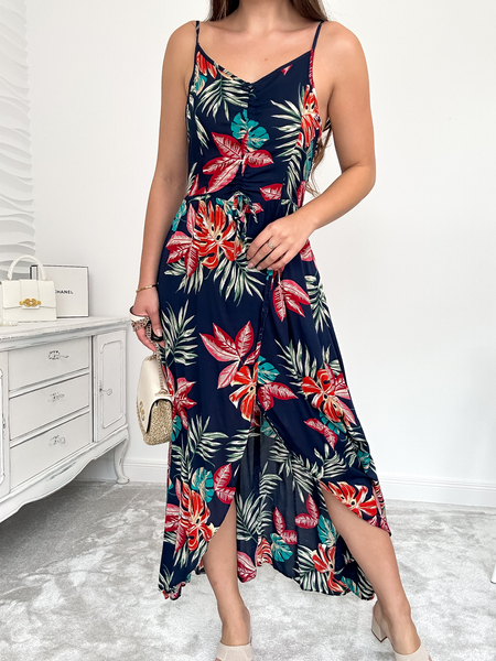 Granatowa sukienka wiązana pod dekoltem Elena II