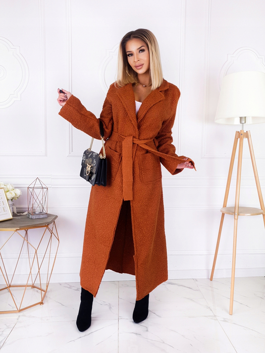 Rudy długi płaszcz baranek