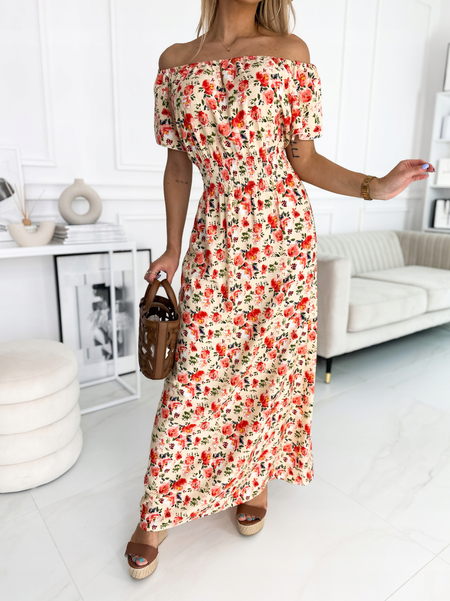 Żółta sukienka maxi z wzorem kwiatów