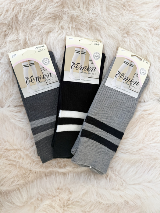 Podkolanówki paski szary + czarny 3 pary