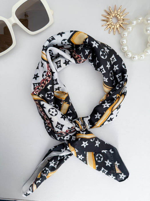 Czarno - biała apaszka wzór łańcuchy