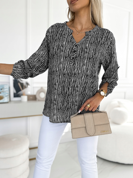 Czarna Kobieca Koszula Luźna Bluzka 3/4 Paski Duże Rozmiary