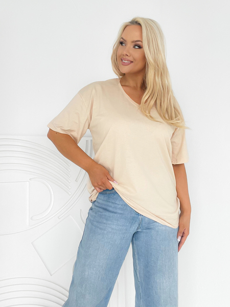 Beżowa bluzka z dekoltem w szpic Vega