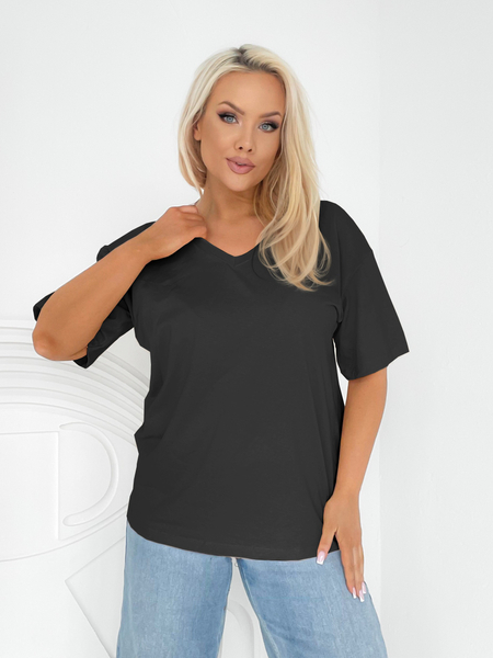 Czarna bluzka z dekoltem w szpic Vega