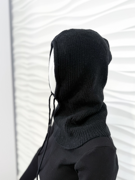 Czarna balaklawa z wełną komin z kapturem