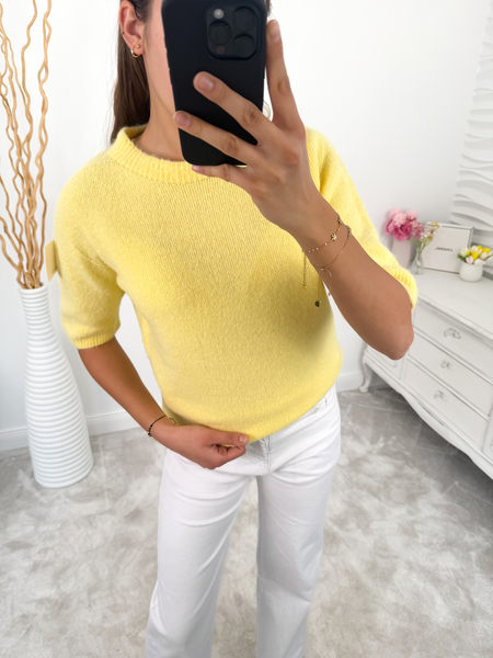 Pastelowy żółty sweter baby alpaca z krótkim rękawem