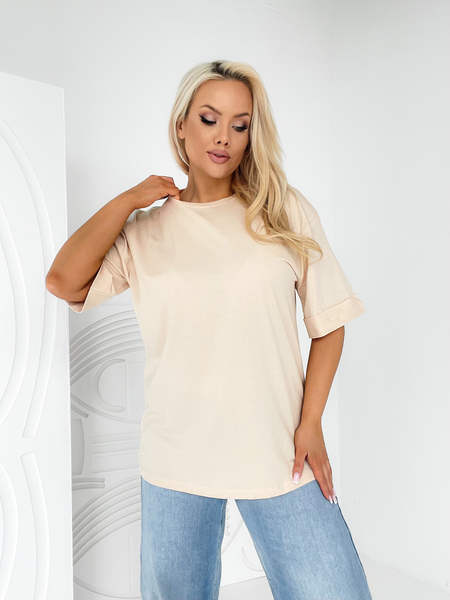 Beżowa bluzka z okrągłym dekoltem Vega