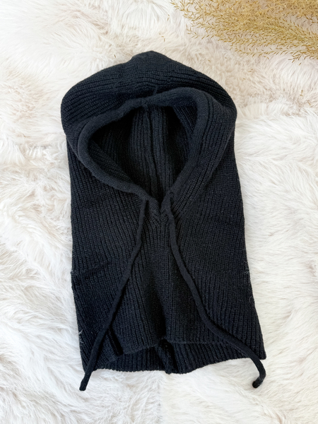 Czarna balaklawa z wełną komin z kapturem