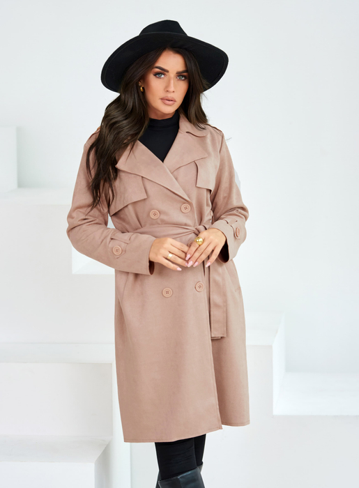 Ciemny beż długi zamszowy płaszcz