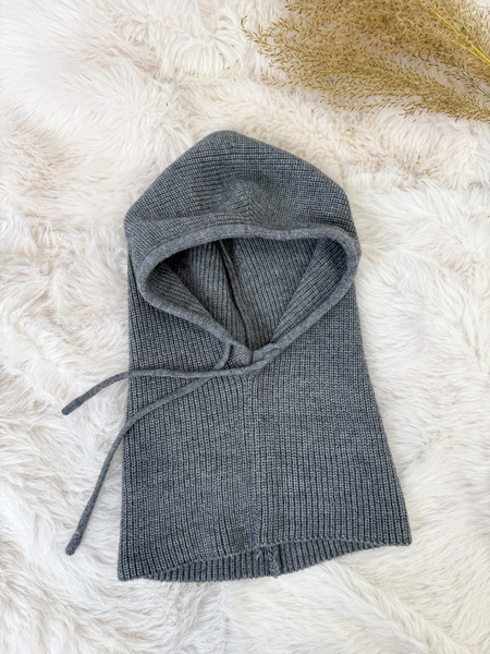 Grafitowa balaklawa z wełną komin z kapturem