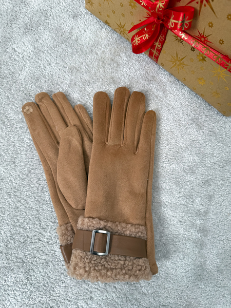 Camel rękawiczki z paskiem