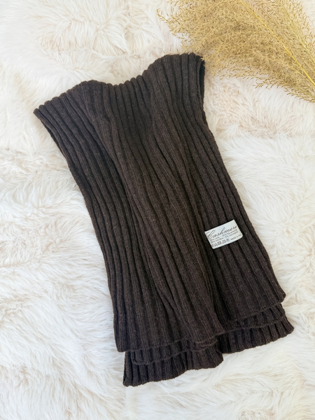 Czekoladowy z kaszmirem i wełną komplet prążkowany czapka + szalik