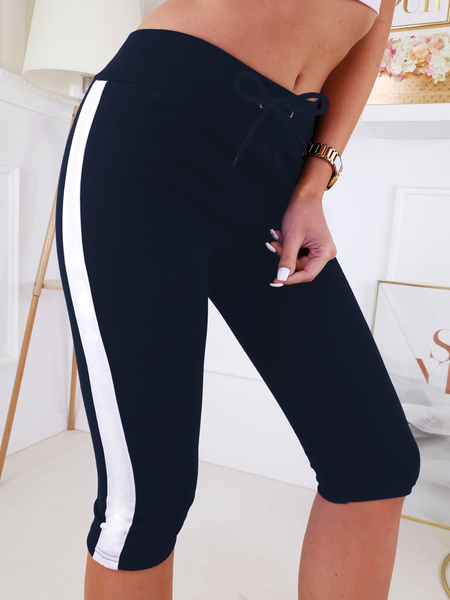 Granatowe legginsy na 3/4 z lampasem