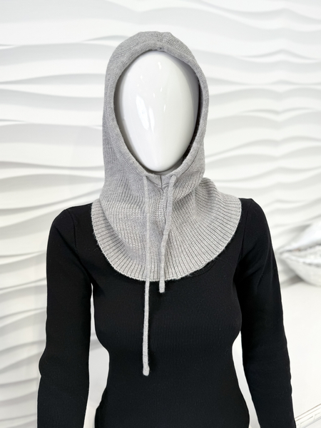 Szara balaklawa z wełną komin z kapturem