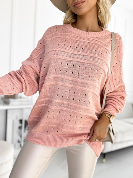 Brzoskwiniowy luźny sweter w ażurowe wzory Eden