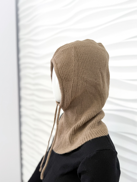Cappuccino balaklawa z wełną komin z kapturem
