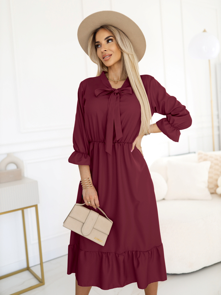 Bordowa sukienka z wiązaniem pod szyją Valerie
