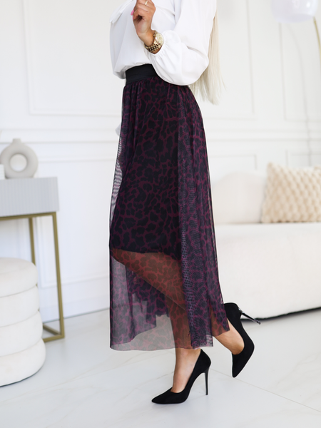 Fioletowo-czarna spódnica tiulowa we wzór panterki