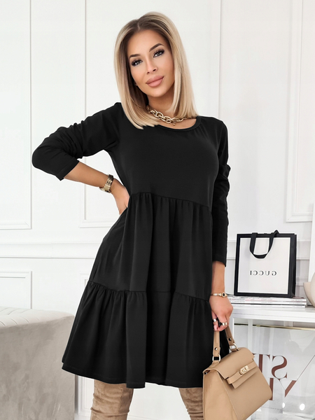 Czarna bawełniana sukienka trapezowa Regina