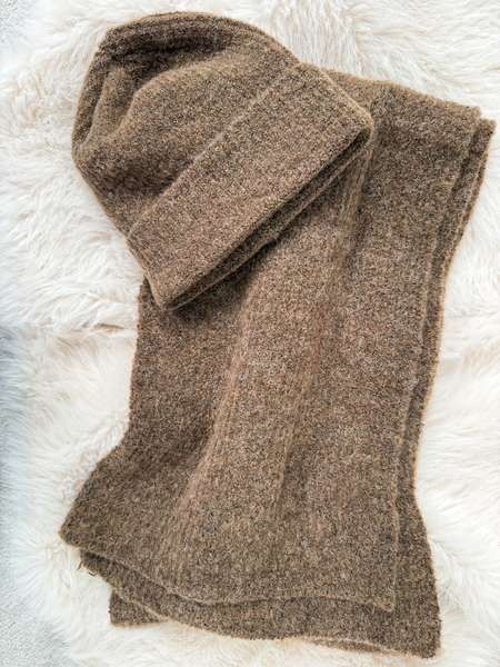 Ciepły brąz komplet moher i wełna czapka + szalik