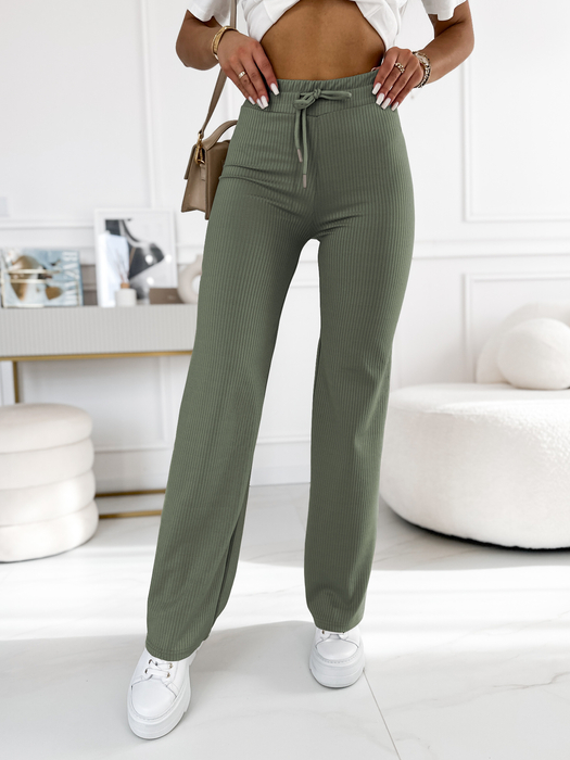 Khaki proste spodnie prążkowane