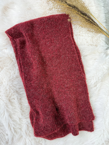 Bordowy komplet moher i wełna czapka + szalik