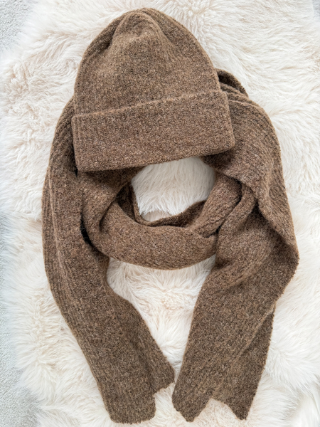 Ciepły brąz komplet moher i wełna czapka + szalik