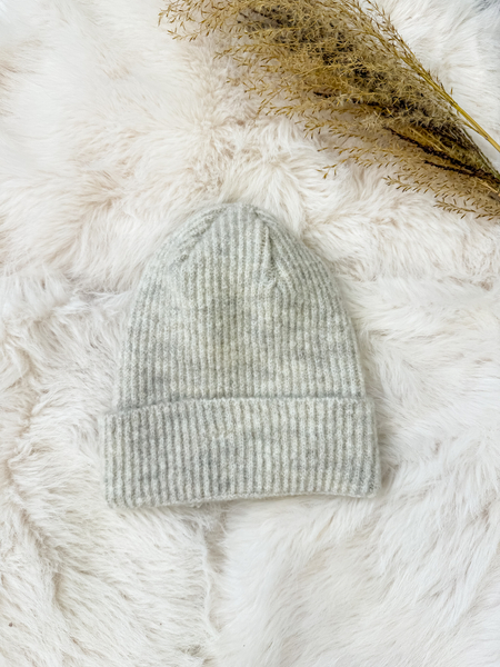 Szaro-beżowy komplet moher i wełna czapka + szalik