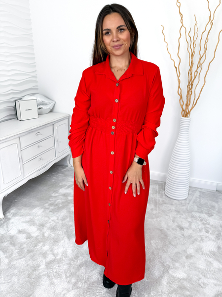 Czerwona szmizjerka maxi zapinana na guziki