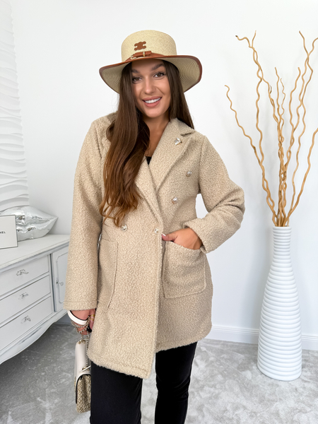 Jasny beż krótszy płaszcz baranek Bee