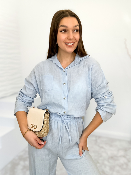 Niebieskie luźne spodnie muślinowe