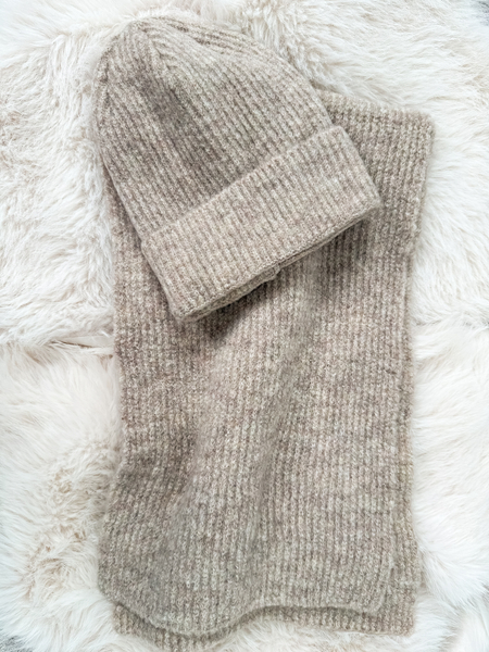 Beżowy komplet moher i wełna czapka + szalik