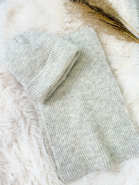 Szaro-beżowy komplet moher i wełna czapka + szalik