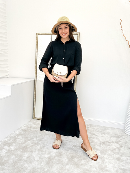 Czarna spódnica muślinowa z rozcięciem